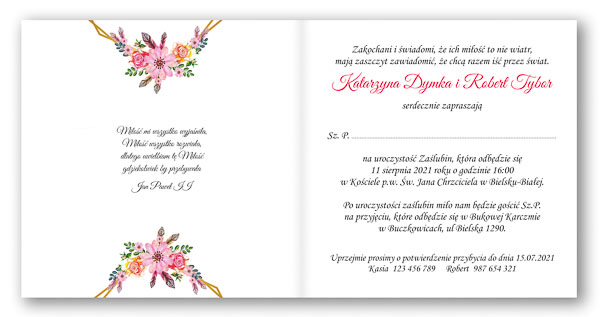 Zaproszenie ślubne kwiatowe