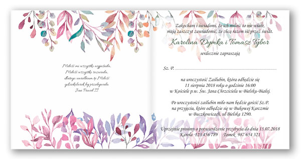 Zaproszenie ślubne geometrycznei z różowymi kwiatami