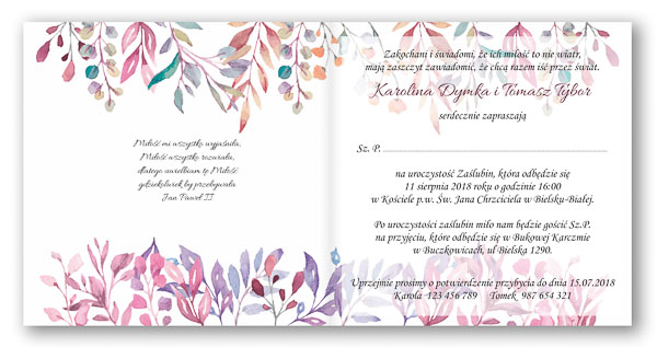 Zaproszenie ślubne geometryczne z różowymi listkami