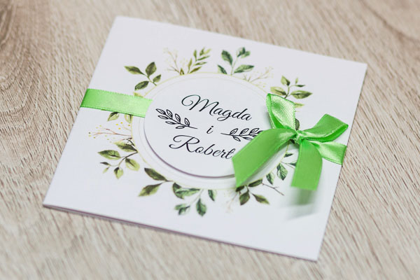 Zaproszenia ślubne wianki zielone listki