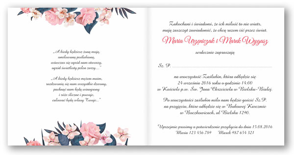 Zaproszenie ślubne ze wstążką chabrowe i różowe