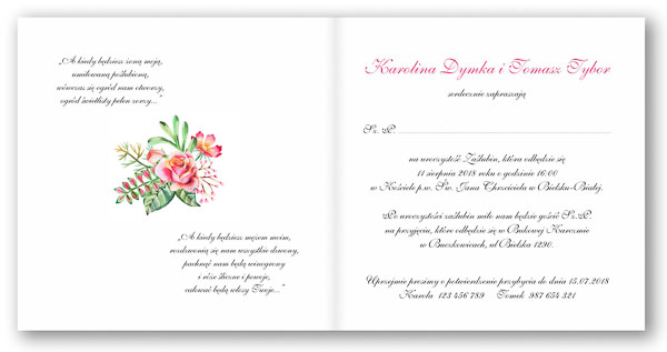 Zaproszenie ślubne ze wstążką wianki różowe