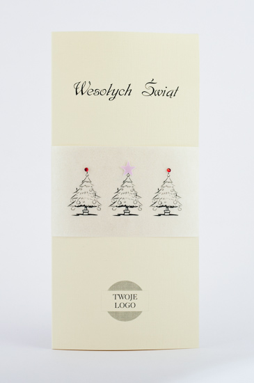 Kartki świąteczne firmowe z opaską i ozdobami