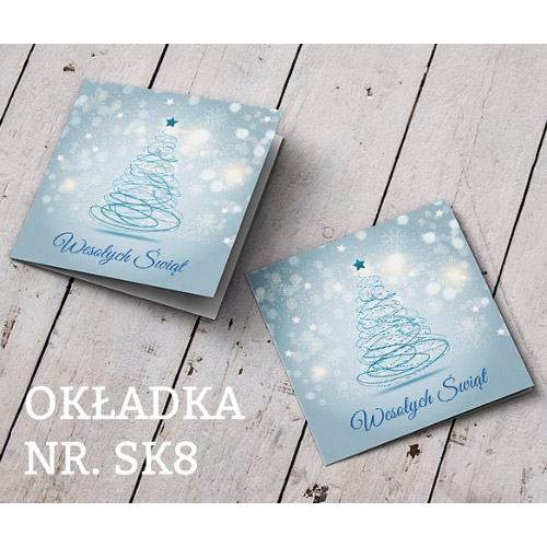 Kartki świąteczne dla firm - jasne niebieskie z choinką SK.8