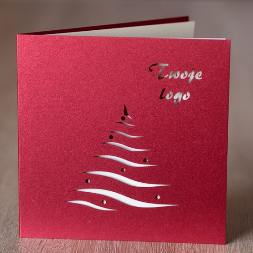 Kartki świąteczne laserowe dla firm z choinką i logo KS.LK.08