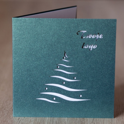 Kartki świąteczne laserowe dla firm z choinką i logo KS.LK.08