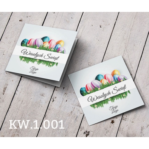 Firmowe kartki wielkanocne - kolorowe pisanki na trawie KW.1.001
