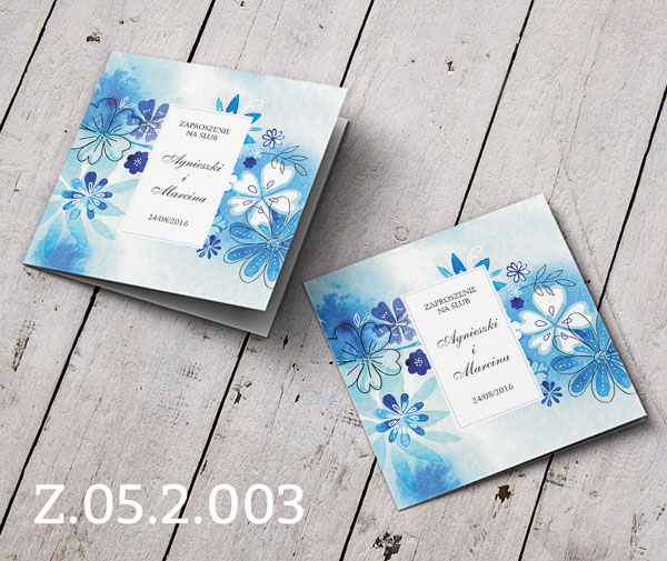 Zaproszenia ślubne z kwiatami - jak akwarela w niebieskie kwiaty