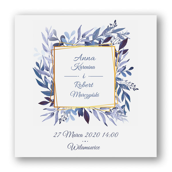 Zaproszenie ślubne z niebieskimi roślinami