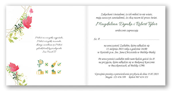 Zaproszenie ślubne drukowane kwiatowe