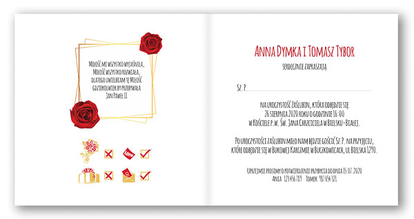 Zaproszenie ślubne z czerwonymi różami