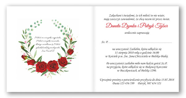 Zaproszenie ślubne z geometrycznym nadrukiem i różami