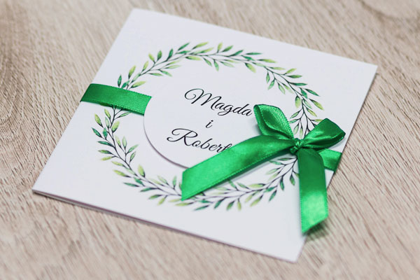 Zaproszenia ślubne wianki zielone listki