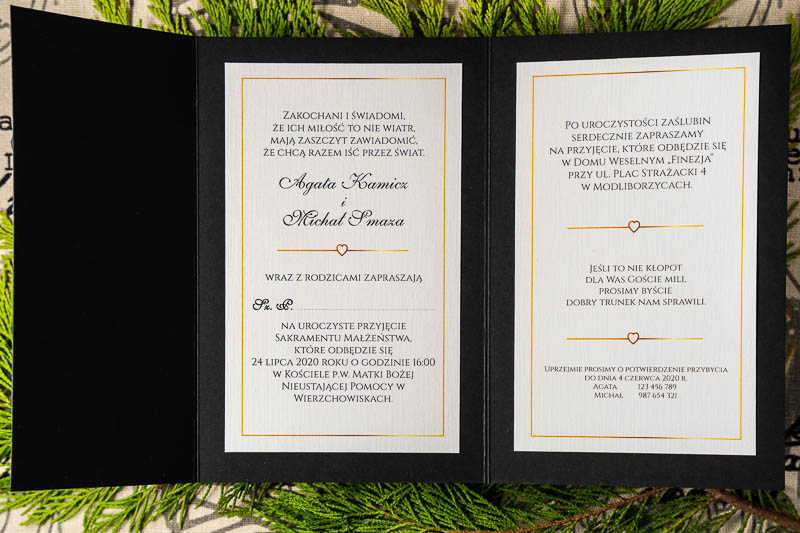 Kopertowe zaproszenia ślubne z opaską klasyczne czarne