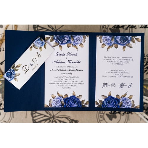 Kopertowe zaproszenia na ślub: niebieskie róże Z.14.1.007