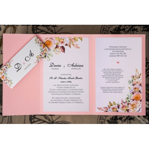 Zaproszenia ślubne składane jak koperta z różami Z.14.1.002