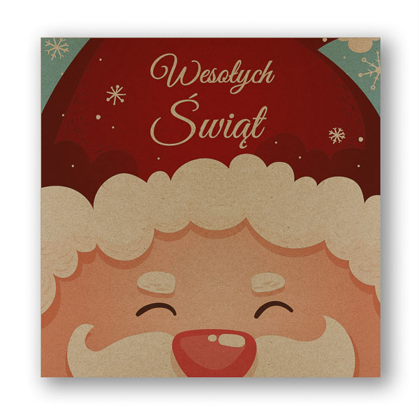 Kartki świąteczne dla firm na papierze eko z wesołym Mikołajem
