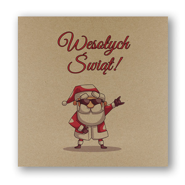 Śmieszne firmowe kartki świąteczne na papierze eko z Mikołajem