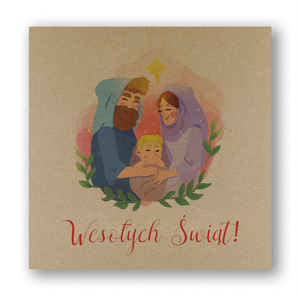 Religijne kartki świąteczne dla firm na papierze ekologicznym z Rodziną Świętą