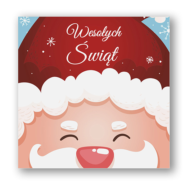 Biznesowe kartki świąteczne na wesoło z uśmiechniętym Mikołajem