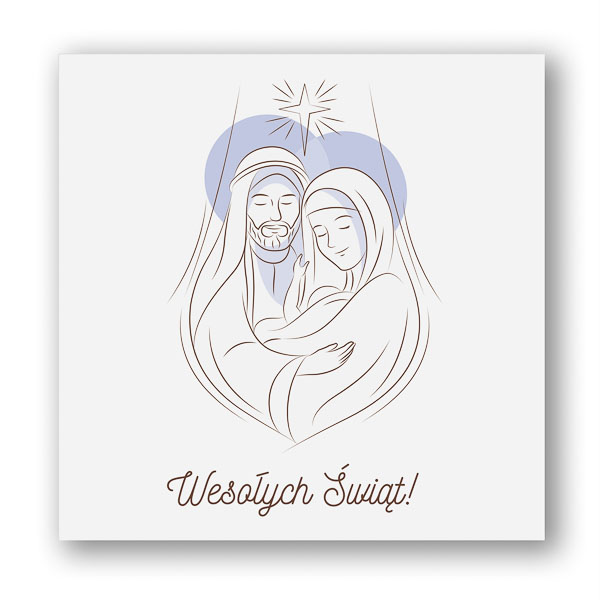 Religijne firmowe kartki na święta z Maryją, Józefem i Jezuskiem