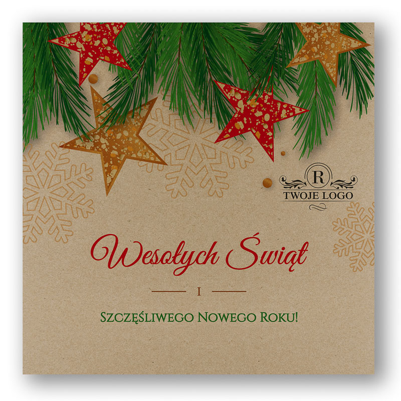 Kartki na święta Bożego Narodzenia dla firm, urzędu, instytucji z gwiazdkami i gałązkami