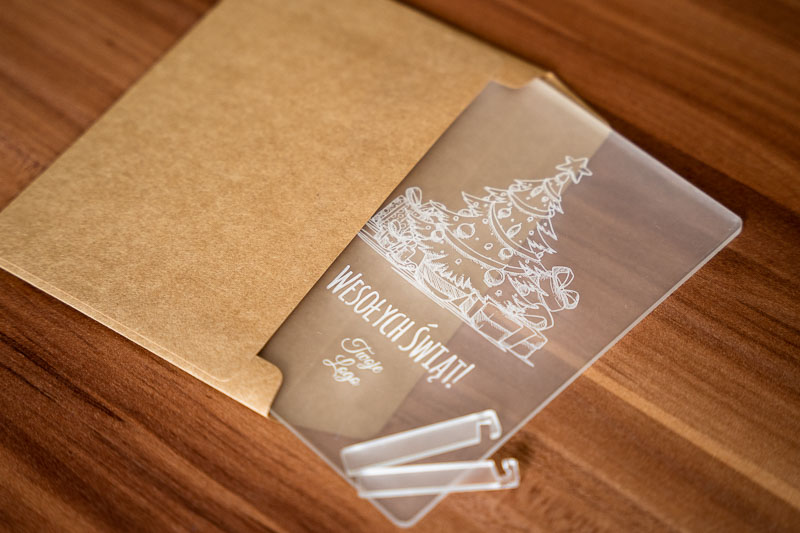 Trwałe kartki na Boże Narodzenie - akrylowe kartki na święta z firmowym logo