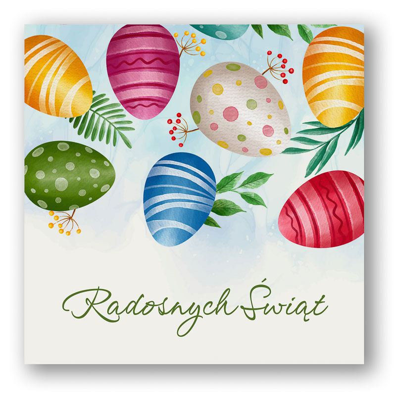 Wielkanocne kartki świąteczne dla firm pastelowe pisanki