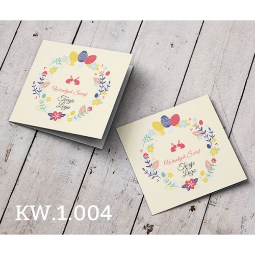 Kartki wielkanocne z wiankiem z kwiatów i pisanek KW.1.004