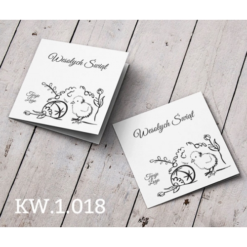 Minimalistyczne kartki wielkanocne czarno-białe z kurczaczkiem KW.1.018