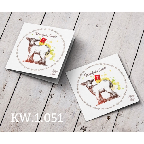 Kartki wielkanocne z barankiem - religijny motyw - z logo KW.1.051