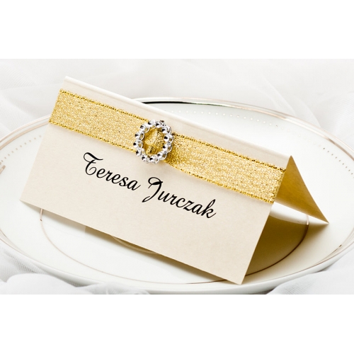 Winietki weselne ze złotą lub srebrną wstążką i klamerką