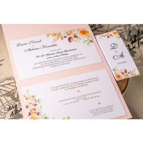 Zaproszenia ślubne kopertowe - białe i herbaciane róże - Z.16.02